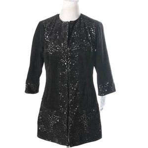 NWT Chi by Carlos Falchi Leather Coat w/ Floral Cutouts - XS